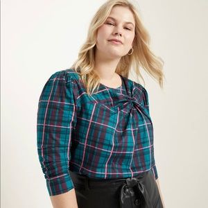 NWT Eloquii Puff Sleeve Plaid Blouse